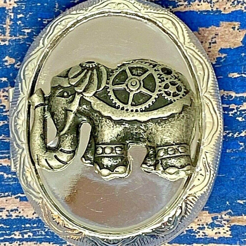 Elephant Gear Cog Wheel Locket Cameo Necklace New